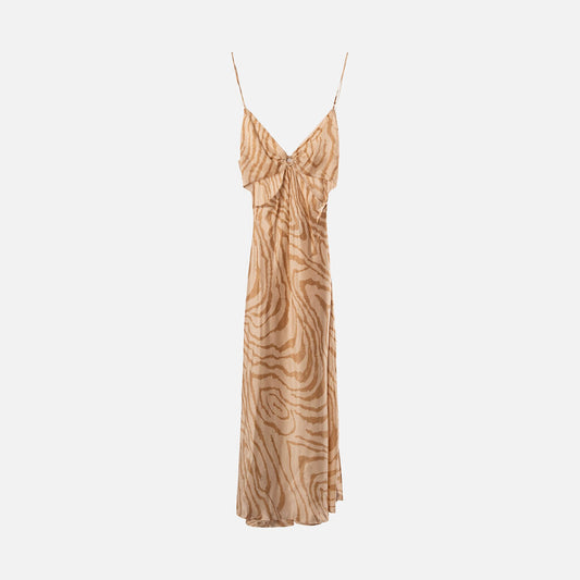 Jonathan Simkhai Brown & Cream Viscose & Silk Midi Dress
