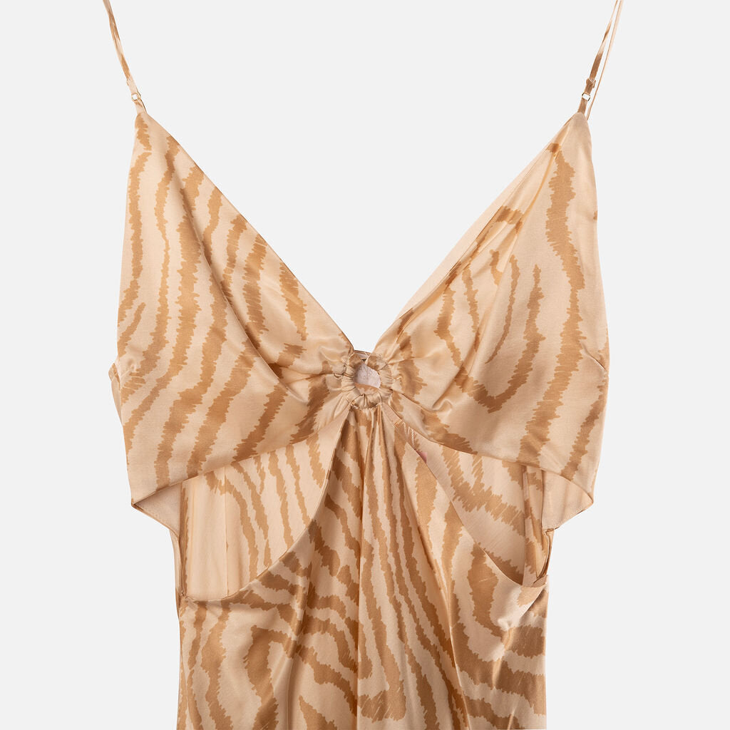 Jonathan Simkhai Brown & Cream Viscose & Silk Midi Dress