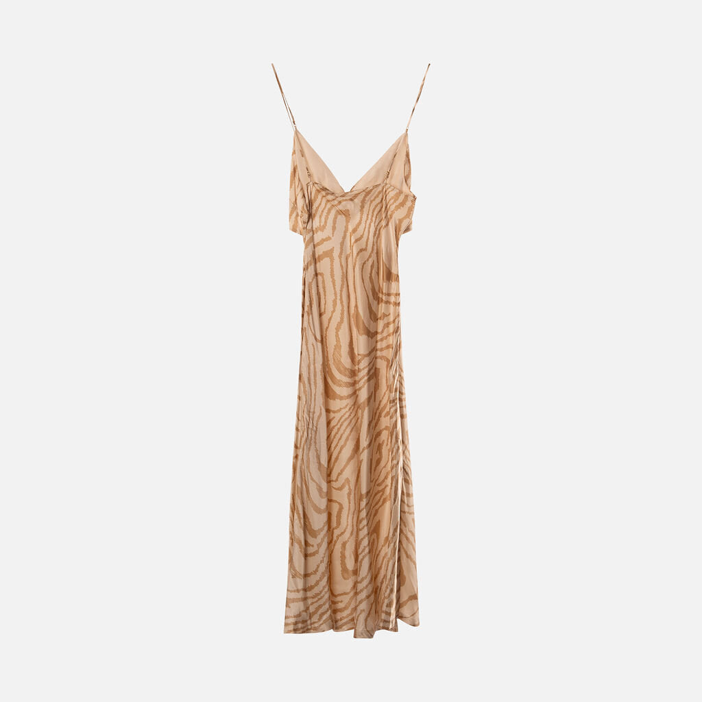 Jonathan Simkhai Brown & Cream Viscose & Silk Midi Dress