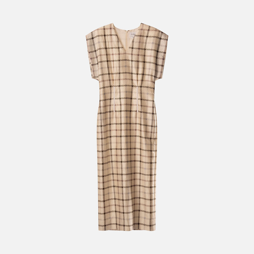 Brandon Maxwell Cream Wool Panel Sleeveless Dress
