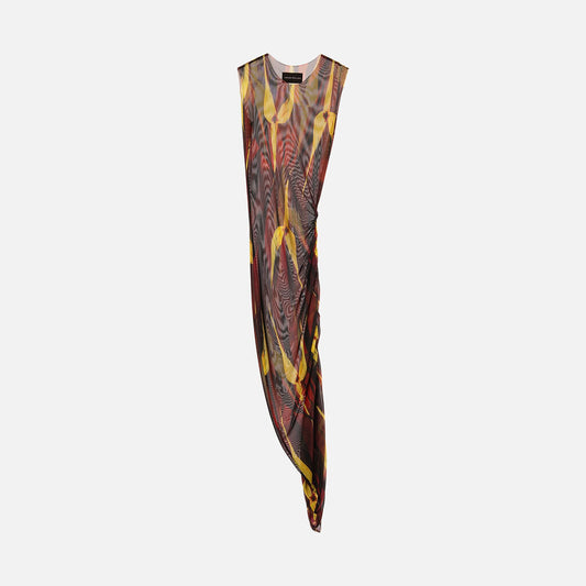 Louisa Ballou Brown Multi Color Poly Mesh Maxi Dress