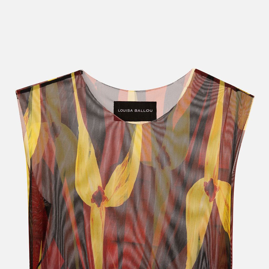 Louisa Ballou Brown Multi Color Poly Mesh Maxi Dress