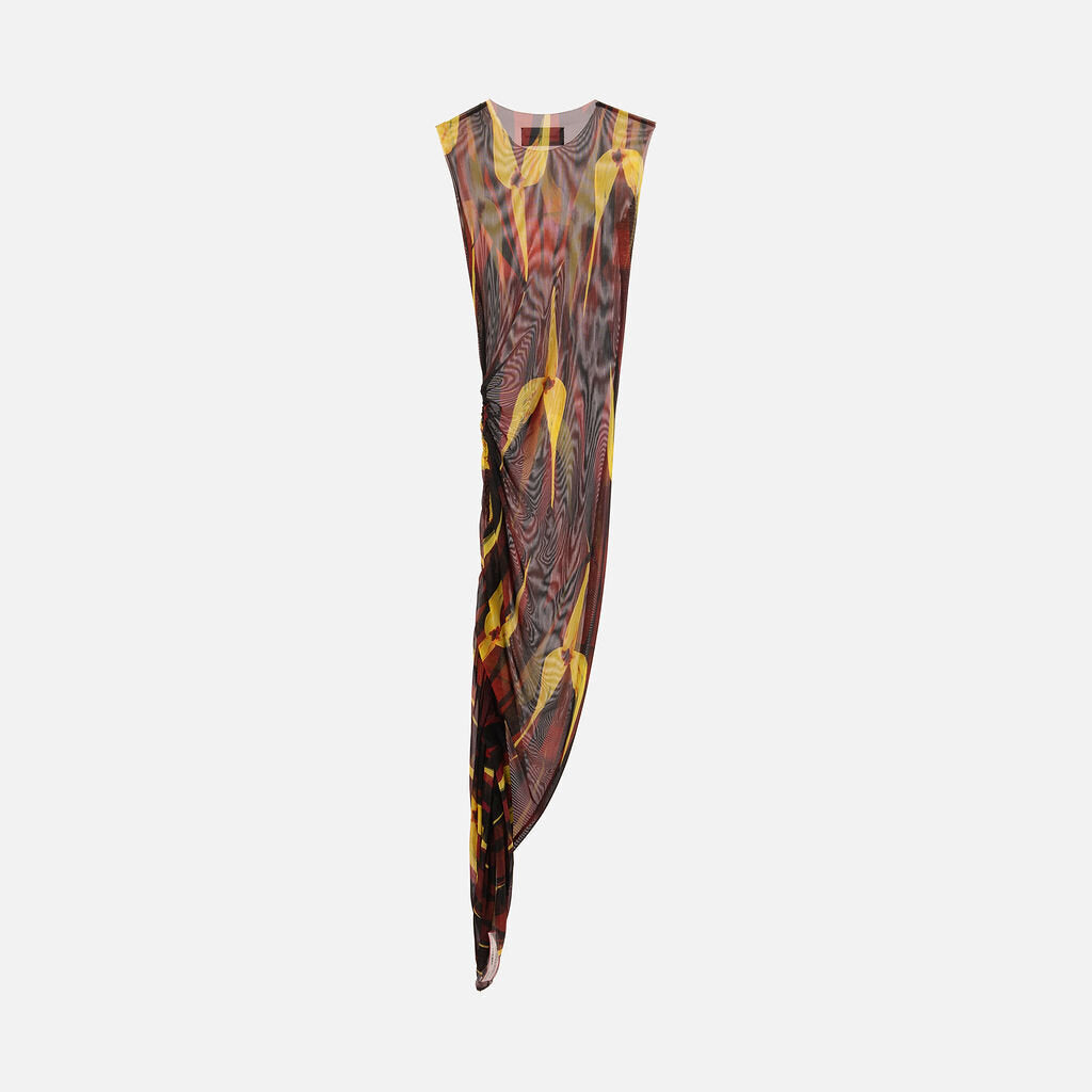 Louisa Ballou Brown Multi Color Poly Mesh Maxi Dress