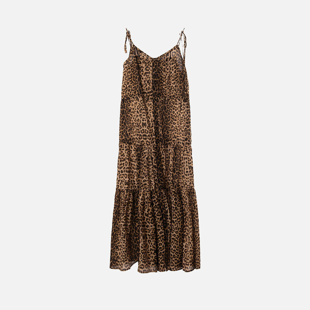 Veronica Beard Leopard Print Cotton & Silk Maxi Dress