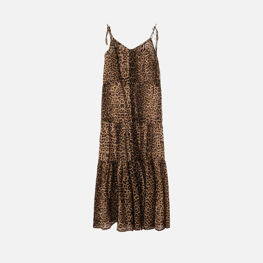 Veronica Beard Leopard Print Cotton & Silk Maxi Dress