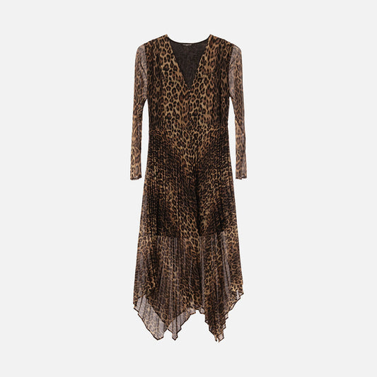 Kooples Brown Leopard Print Pleated Dress