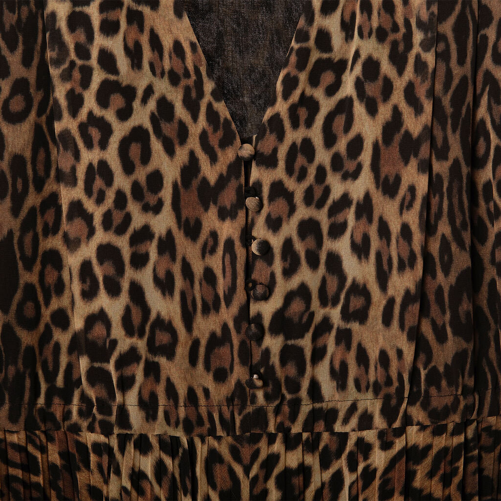 Kooples Brown Leopard Print Pleated Dress