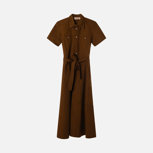 Emporio Sirenuse Olive Cotton Belted Shirt Dress