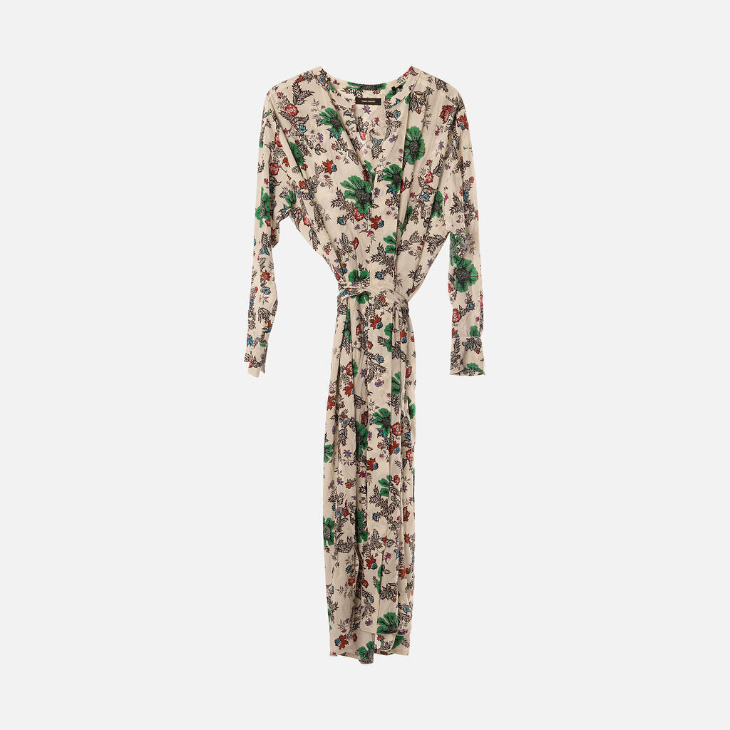 Isabel Marant White Floral Midi Belted Silk Dress