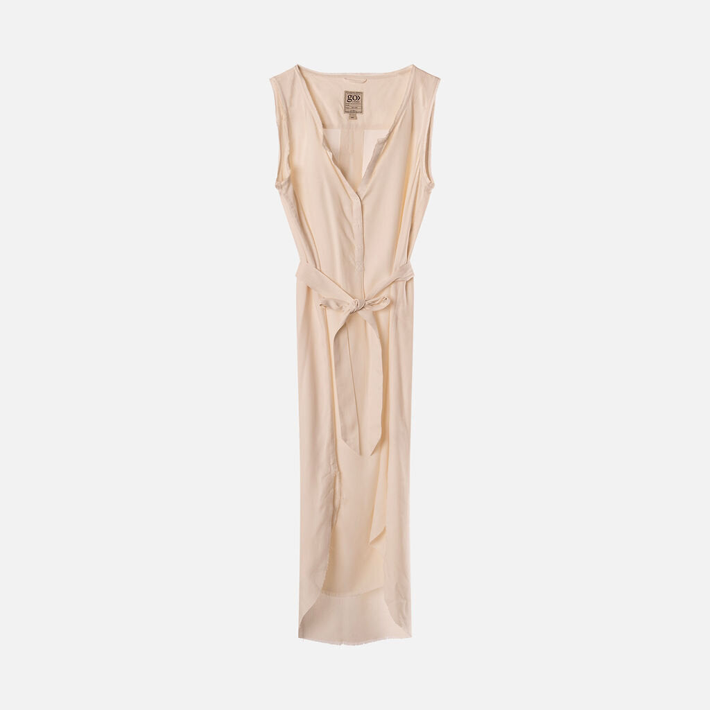 Go Silk Ivory Silk Belted Dress