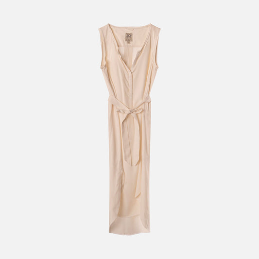 Go Silk Ivory Silk Belted Dress