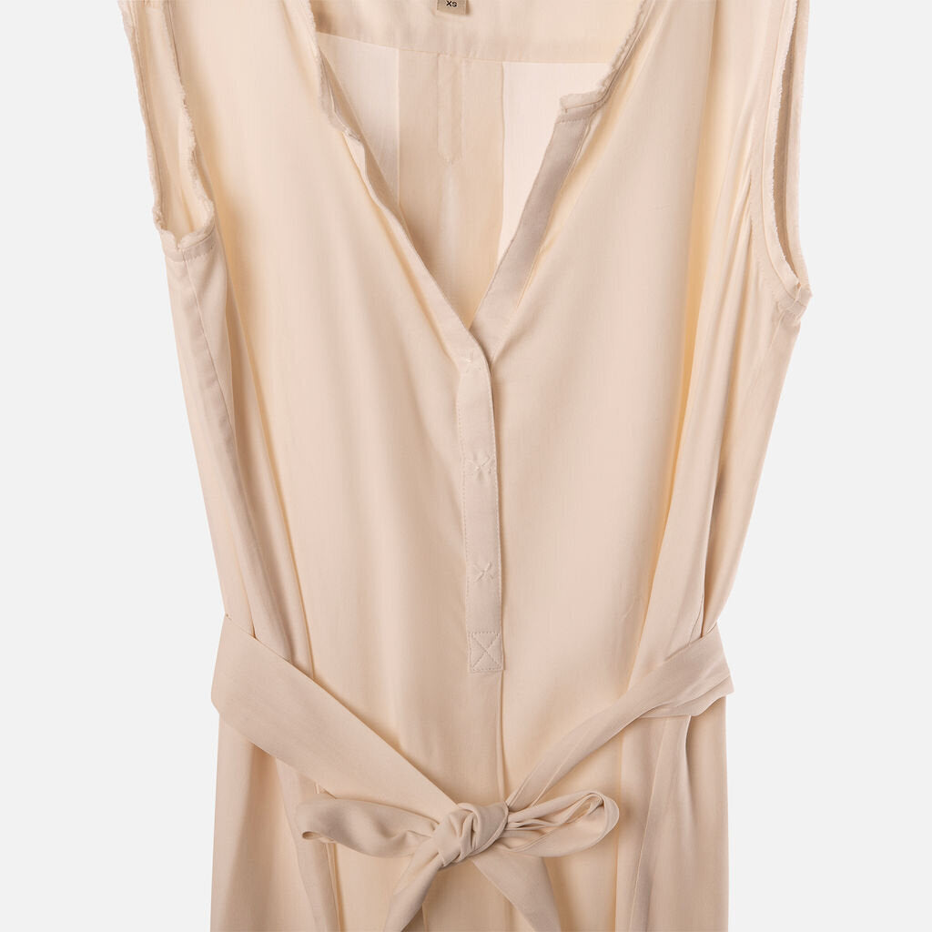 Go Silk Ivory Silk Belted Dress