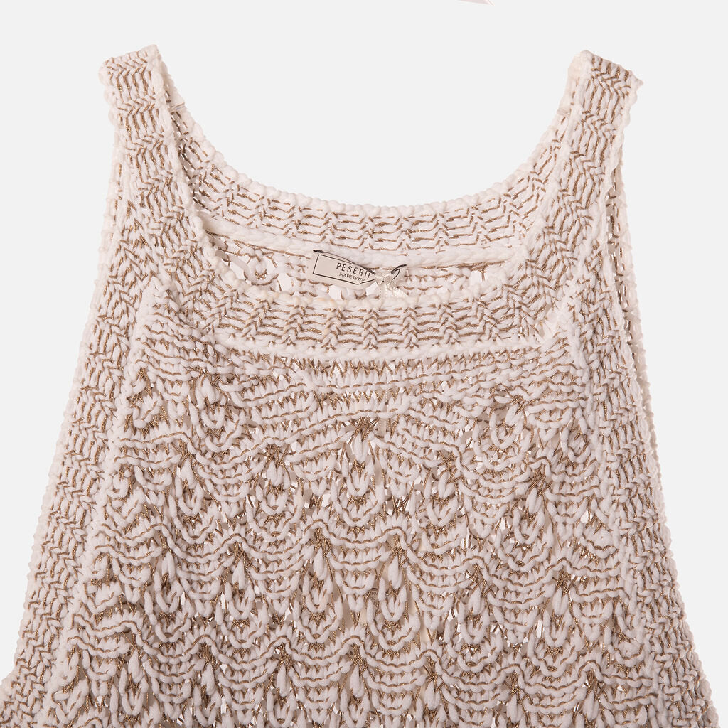 Peserico White Cotton Crochet Midi Dress