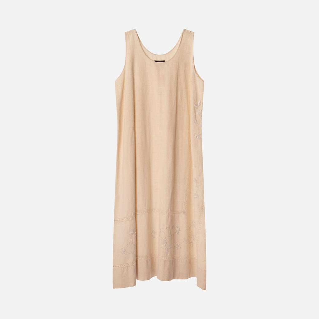 Eskandar Beige Linen Embroidered Dress