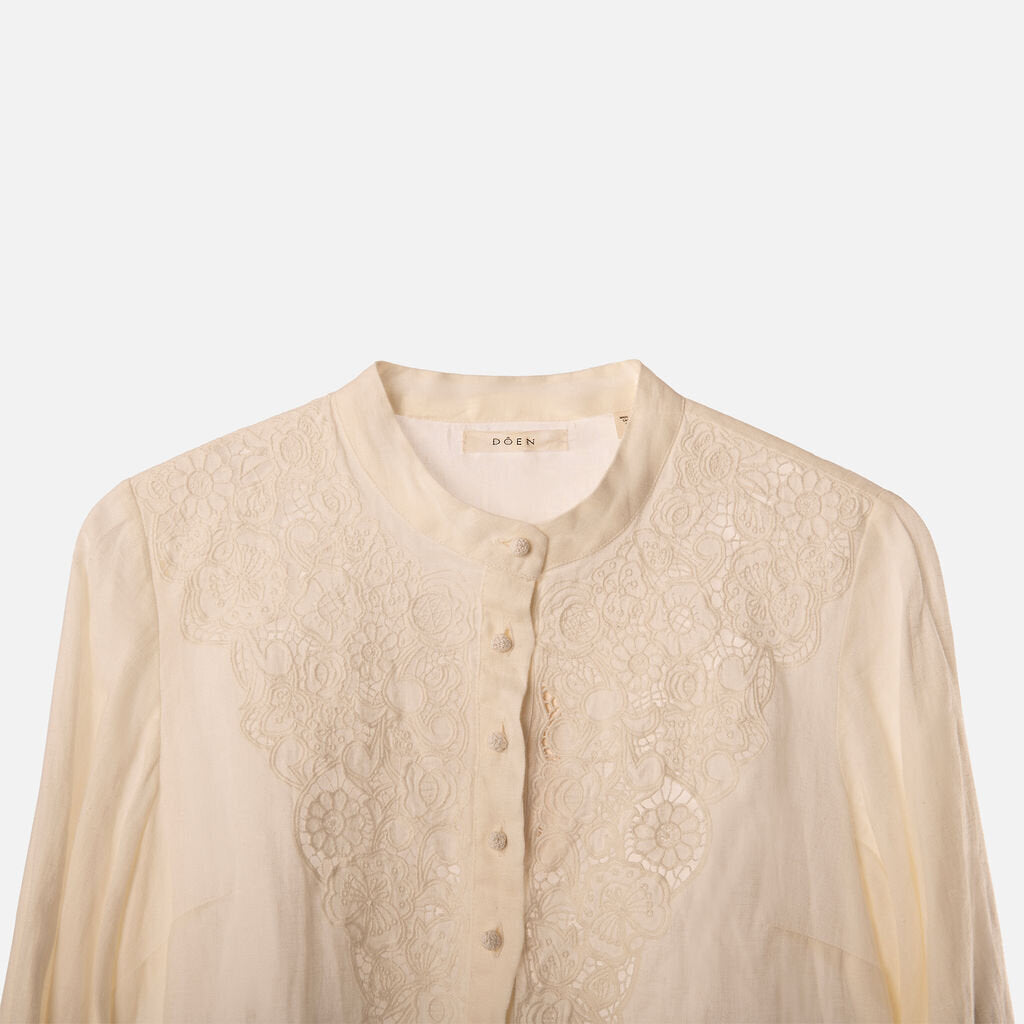 Doen White Linen Embroidered Dress