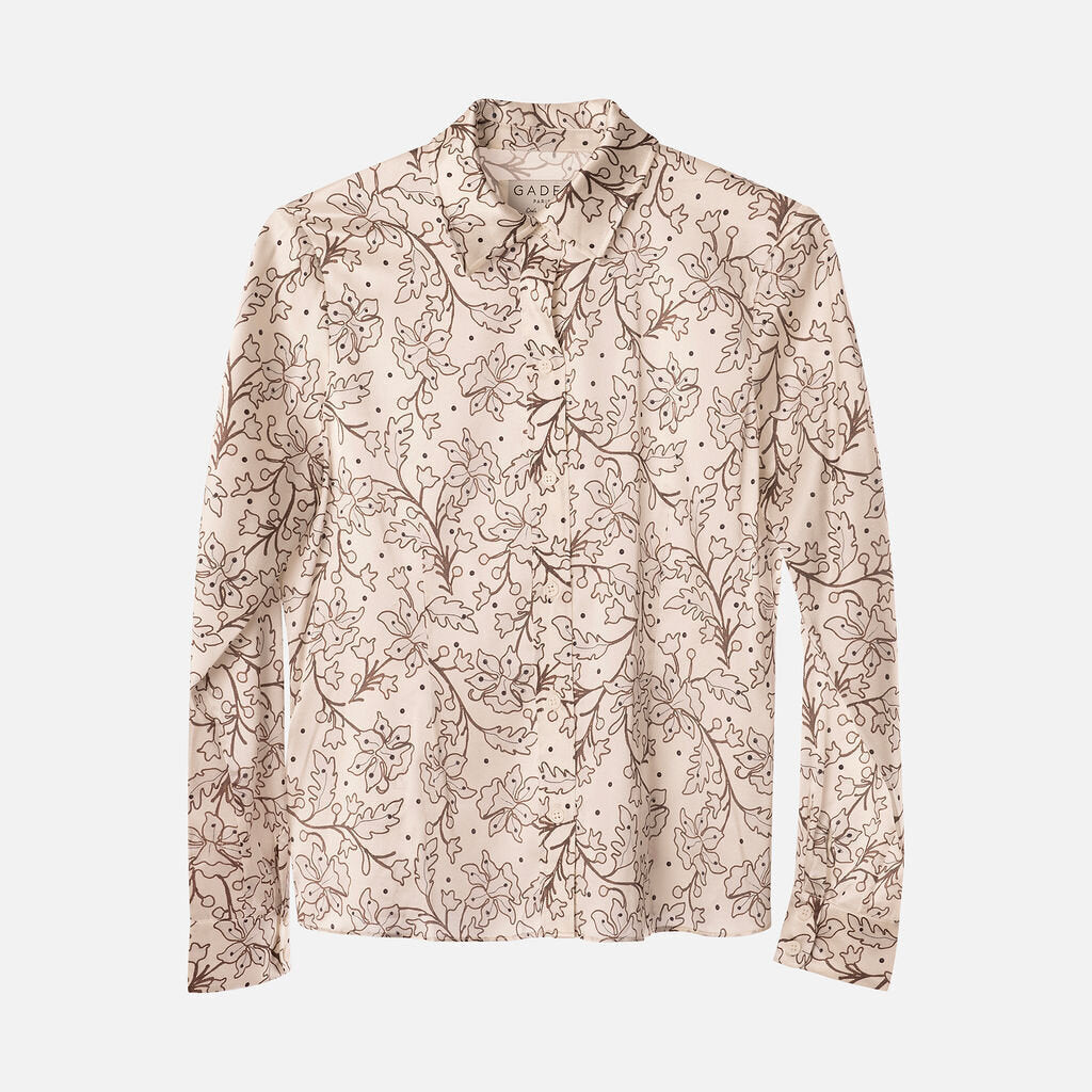 Gadel Paris White & Brown Silk Pattern Blouse