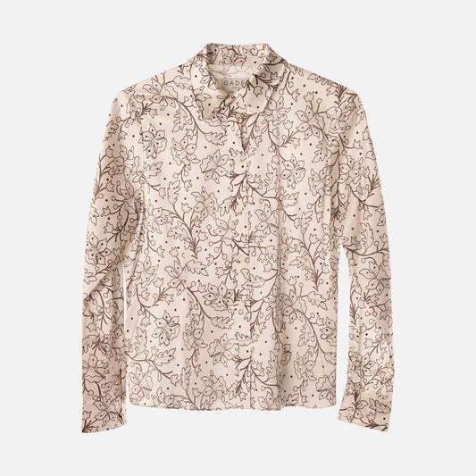 Gadel Paris White & Brown Silk Pattern Blouse