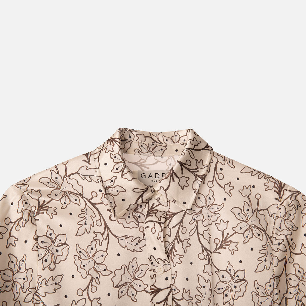 Gadel Paris White & Brown Silk Pattern Blouse
