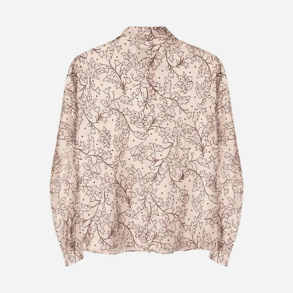 Gadel Paris White & Brown Silk Pattern Blouse