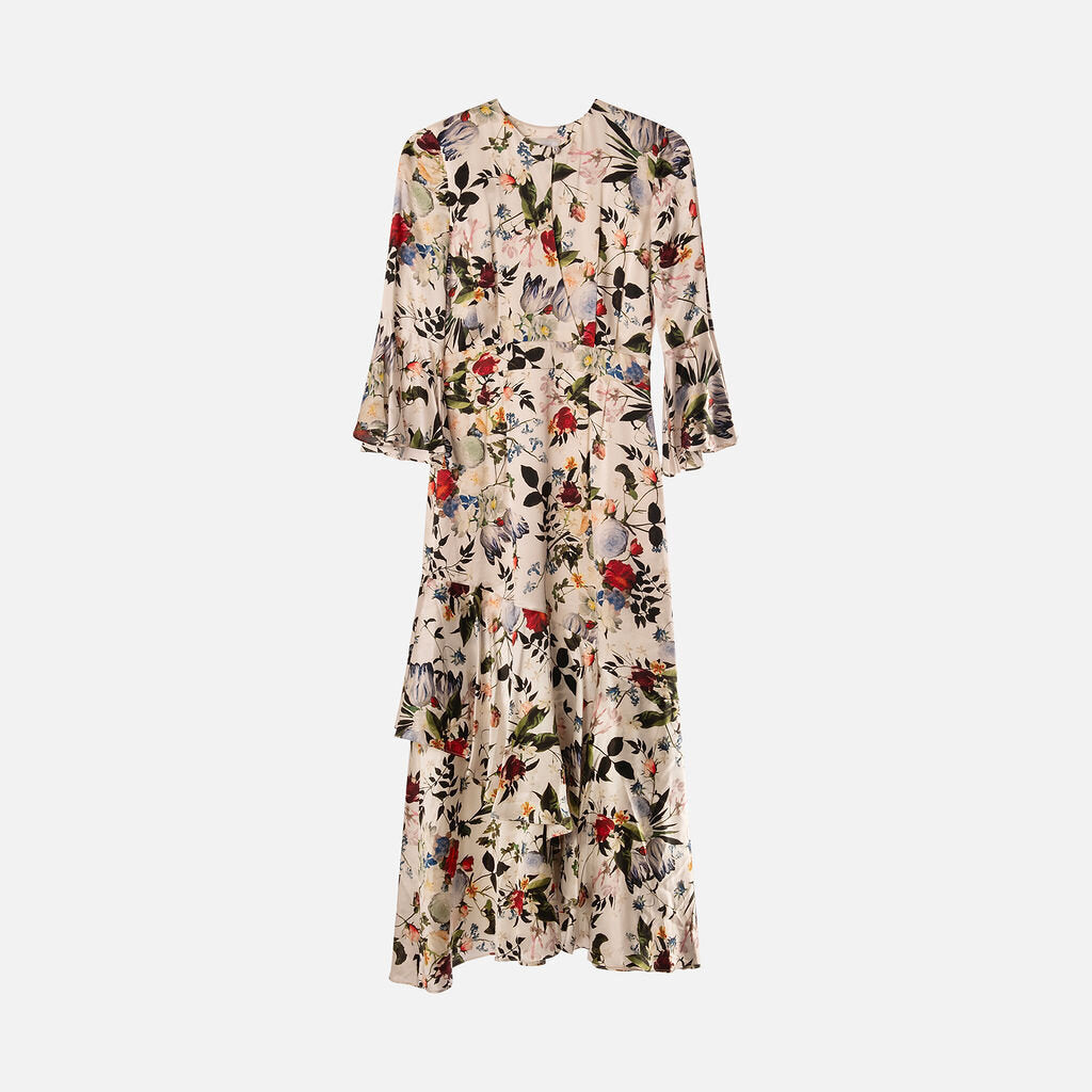 Erdem White Silk Floral Ruffle Dress