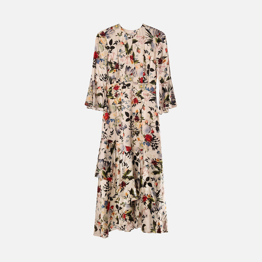 Erdem White Silk Floral Ruffle Dress
