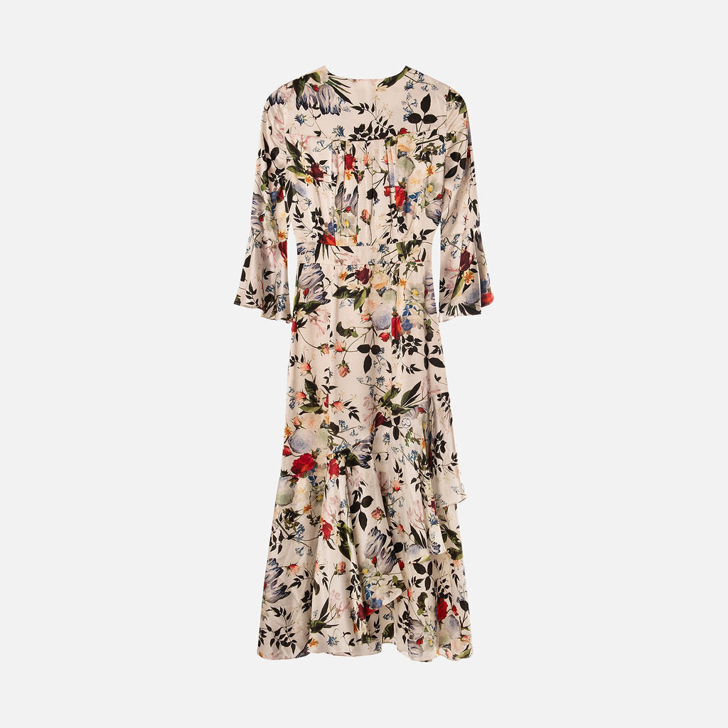 Erdem White Silk Floral Ruffle Dress