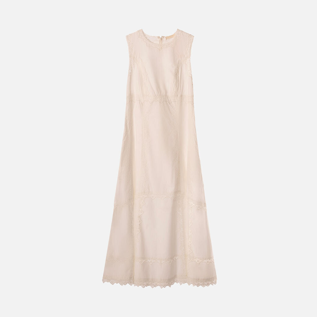 Ulla Johnson White Cotton Embroidered Lace Trim Midi Dress