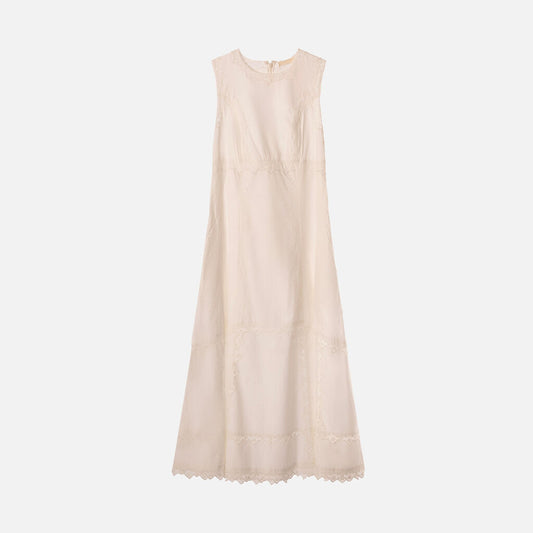 Ulla Johnson White Cotton Embroidered Lace Trim Midi Dress