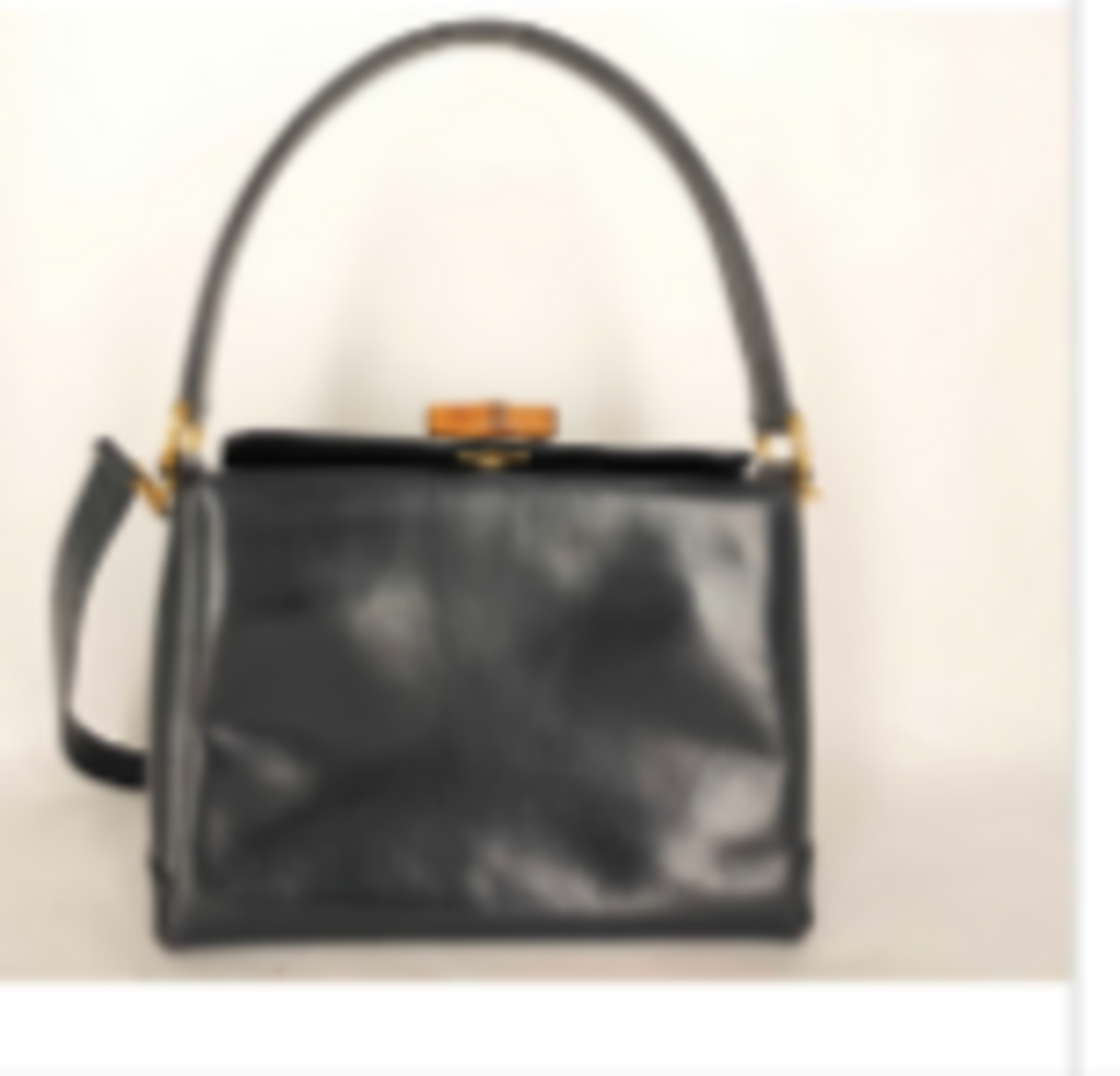 Black Leather Bamboo Turnlock Bag