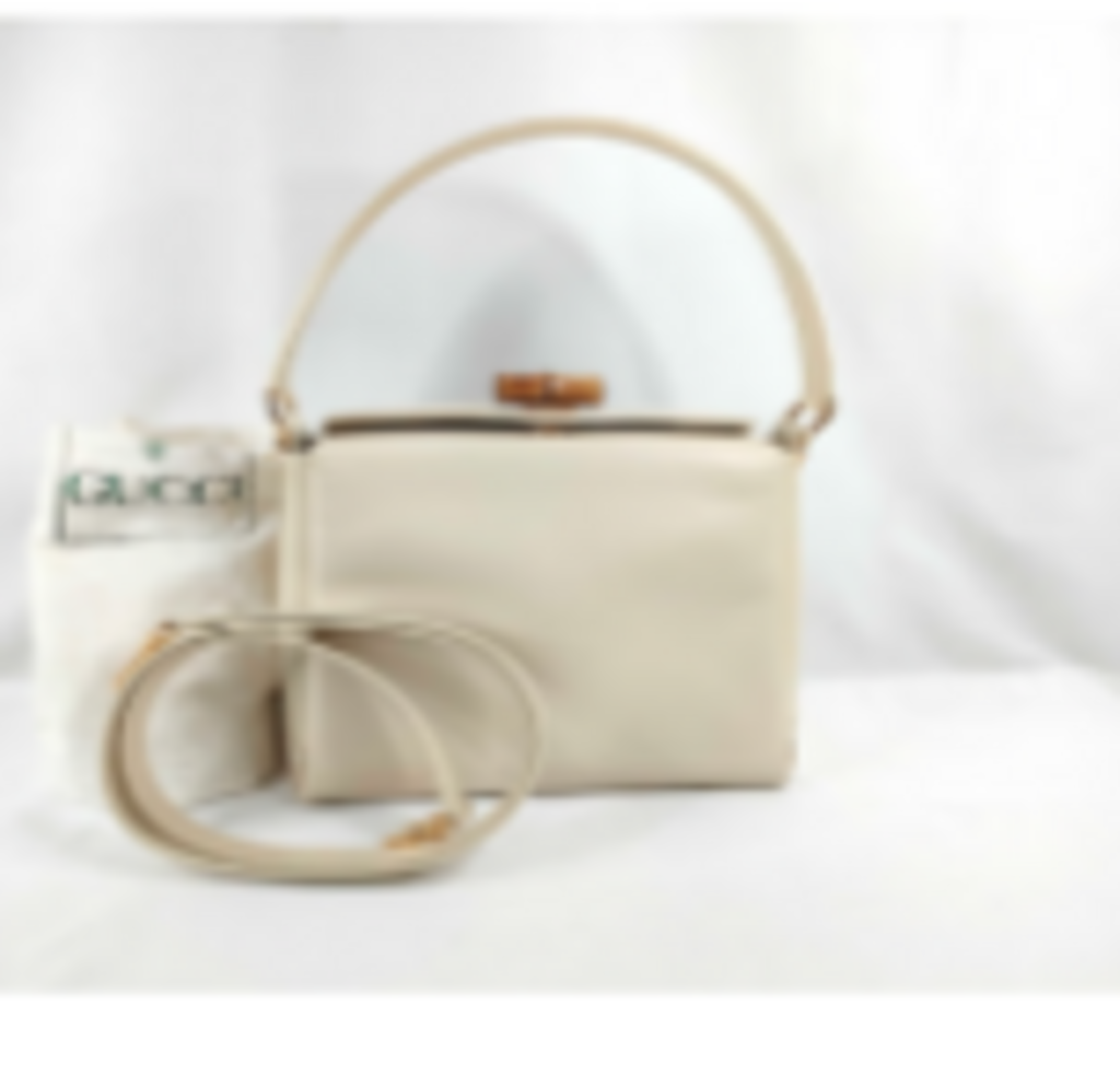 Cream Leather Bamboo Turnlock Bag