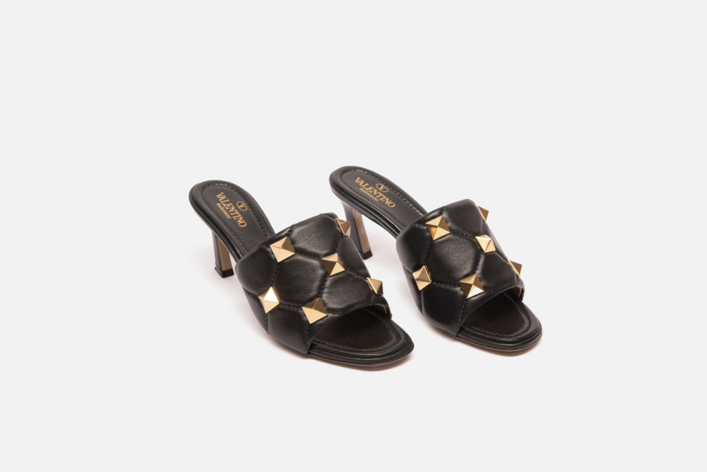 Valentino Black Leather Rockstud Sandal