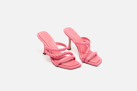Jimmy Choo Pink Leather Woven Heel Sandal
