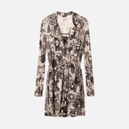 Chanel Black & White Abstract Print Dress, 38 (SS 2008) (AS IS)