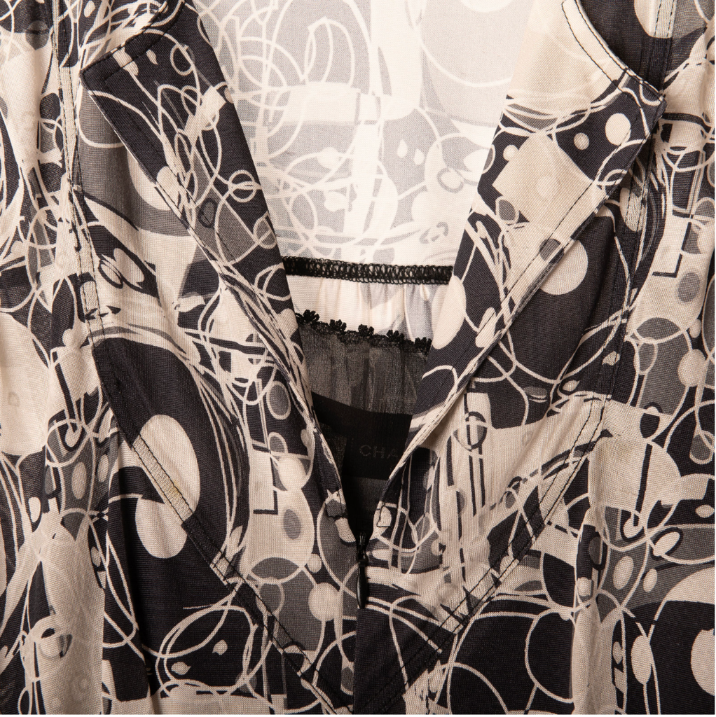 Chanel Black & White Abstract Print Dress, 38 (SS 2008) (AS IS)