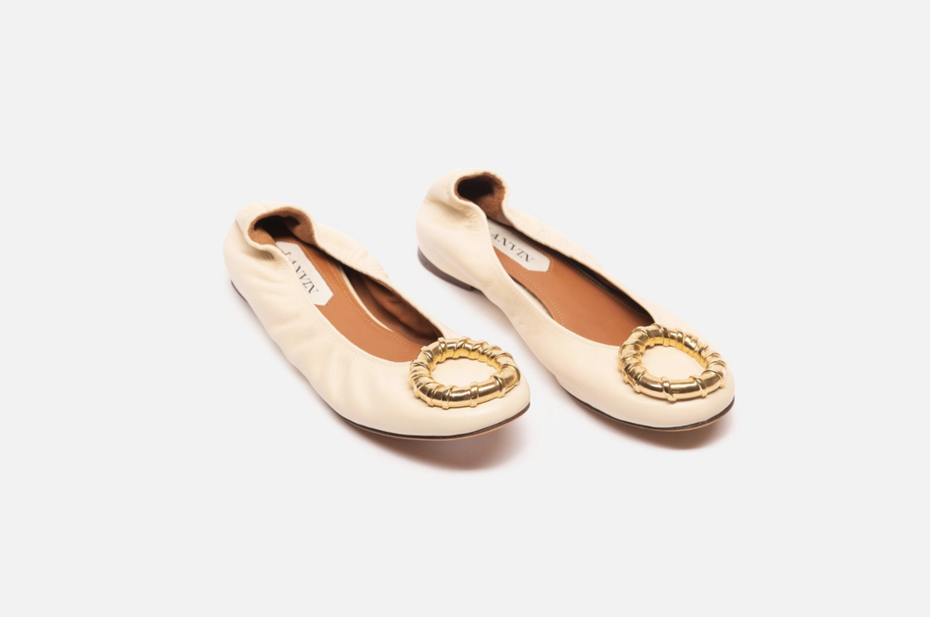 Lanvin Beige Leather & Gold Buckle Ballet