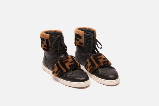 Fendi Black Zucca Fur High Top Sneaker