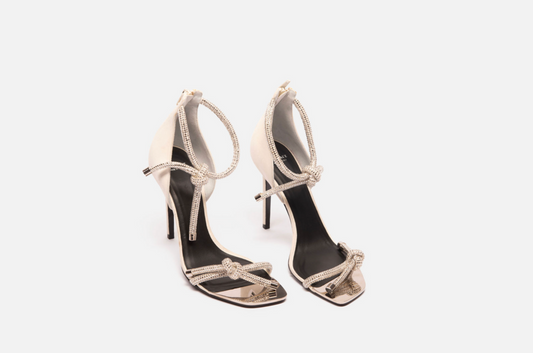 Versace White Suede Crystal Embellished Heels
