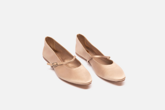 Saint Laurent Taupe Satin Ballerina Flats