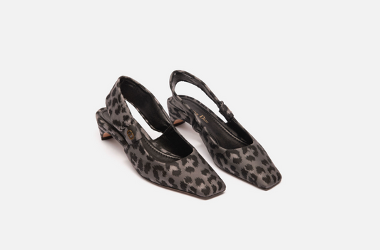 Christian Dior Grey Leopard Satin Slingbacks
