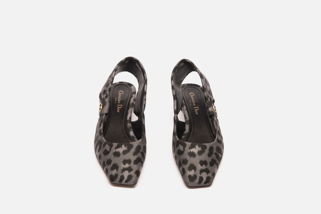 Christian Dior Grey Leopard Satin Slingbacks