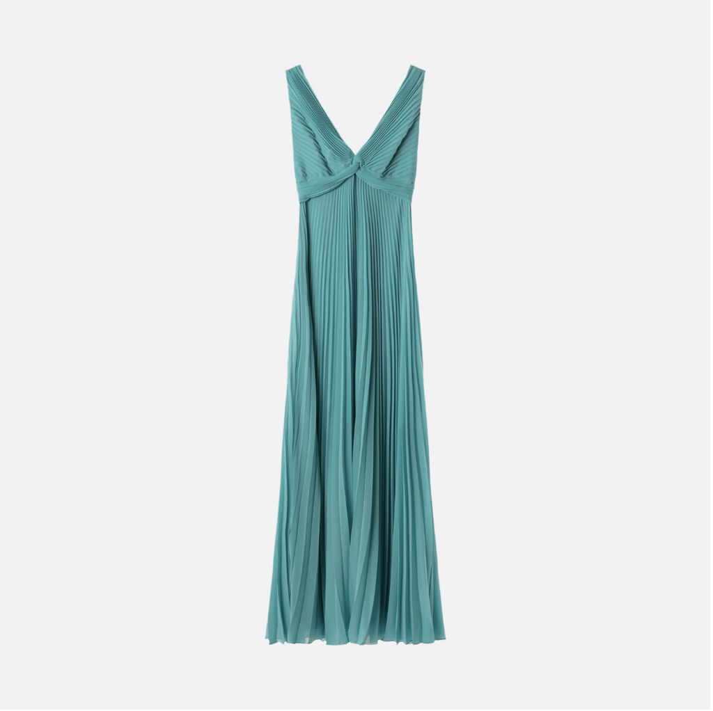 Ungaro Teal Poly Pleated Maxi Dress (NWT $895)