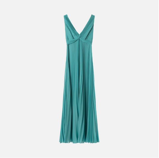 Ungaro Teal Poly Pleated Maxi Dress (NWT $895)
