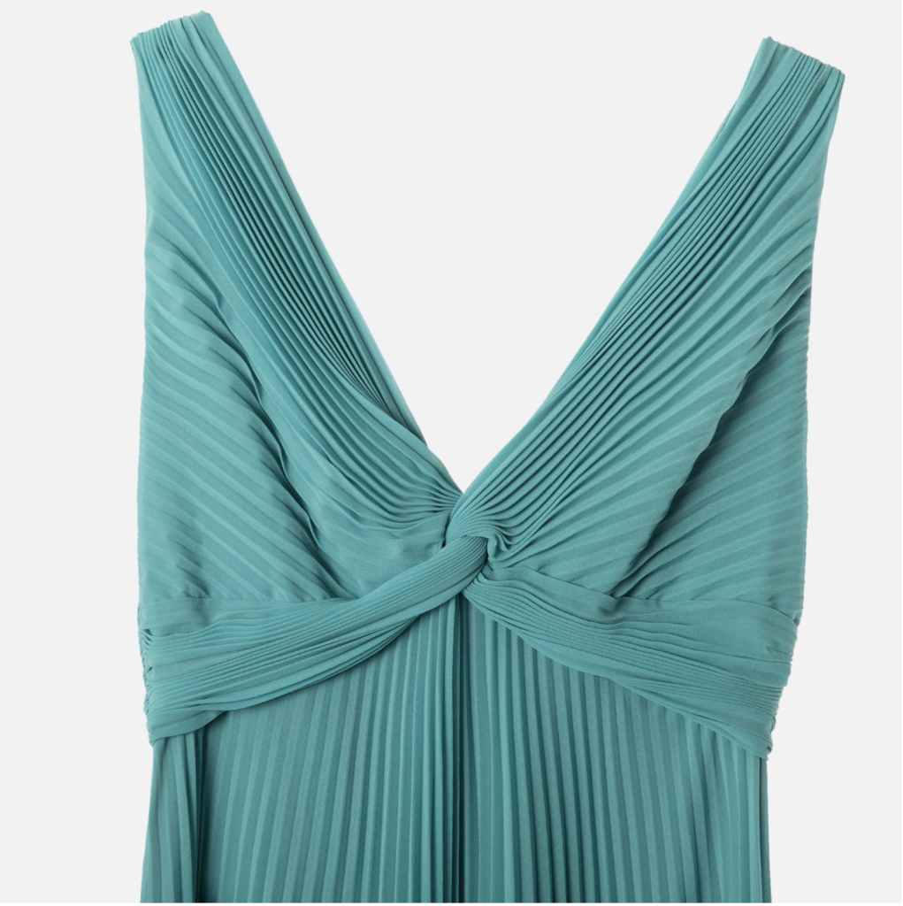 Ungaro Teal Poly Pleated Maxi Dress (NWT $895)