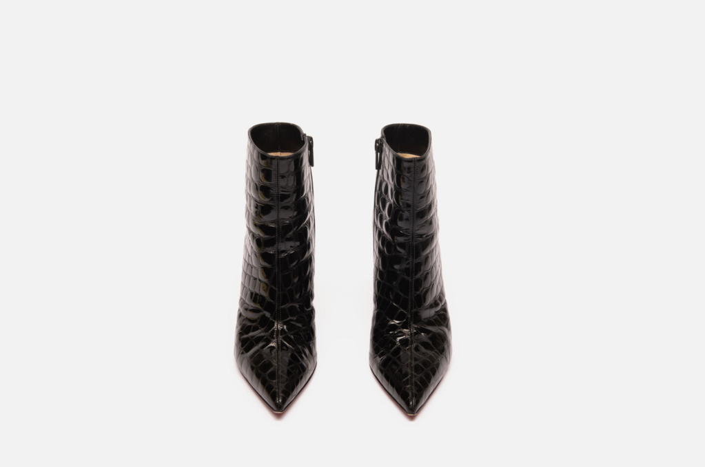 Christian Louboutin Black Patent Croc Embossed Booties