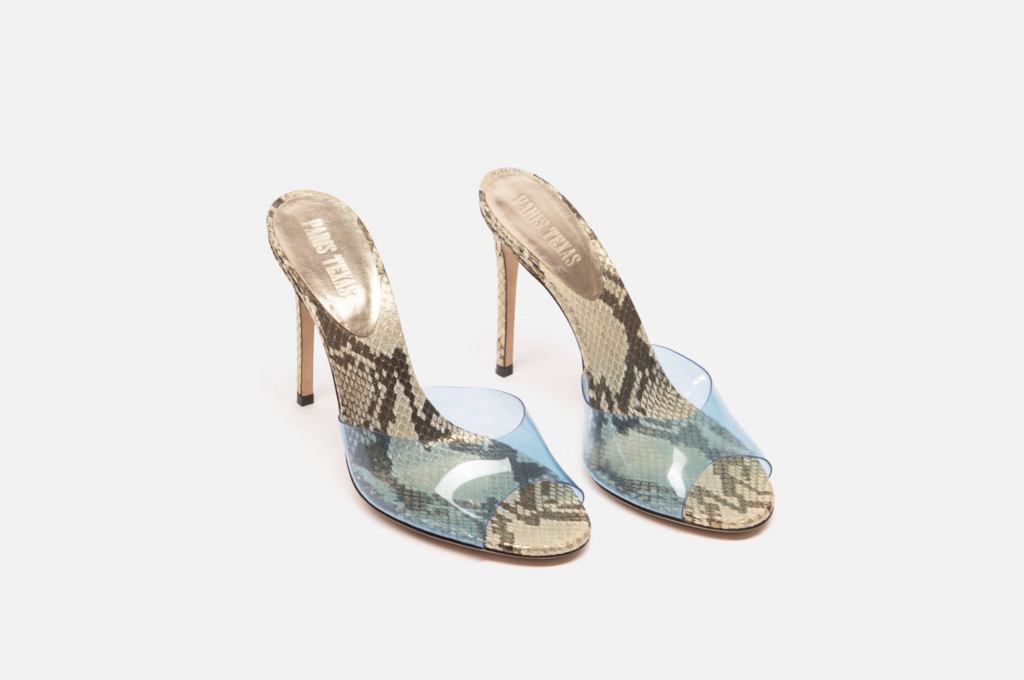 Paris Texas Blue PVC & Snakeskin Mules
