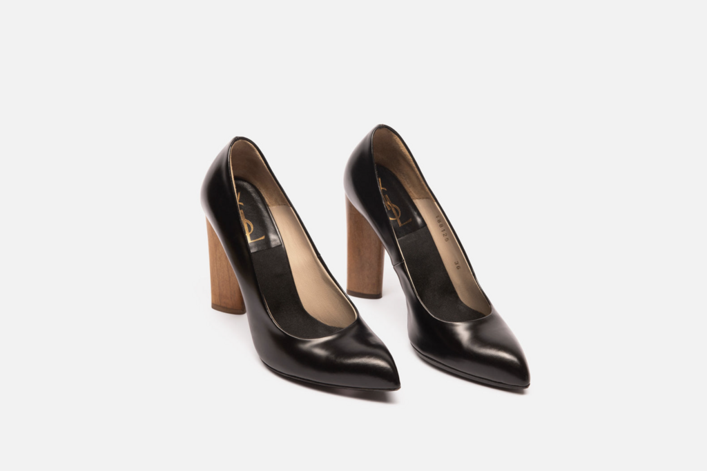 Saint Laurent Black Leather & Wood Heels