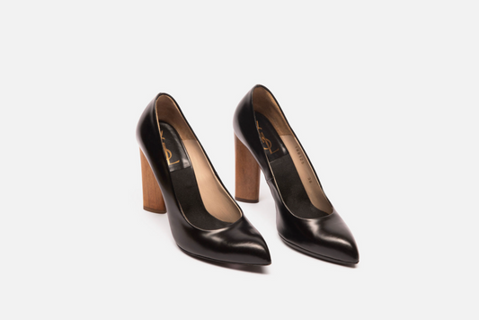 Saint Laurent Black Leather & Wood Heels