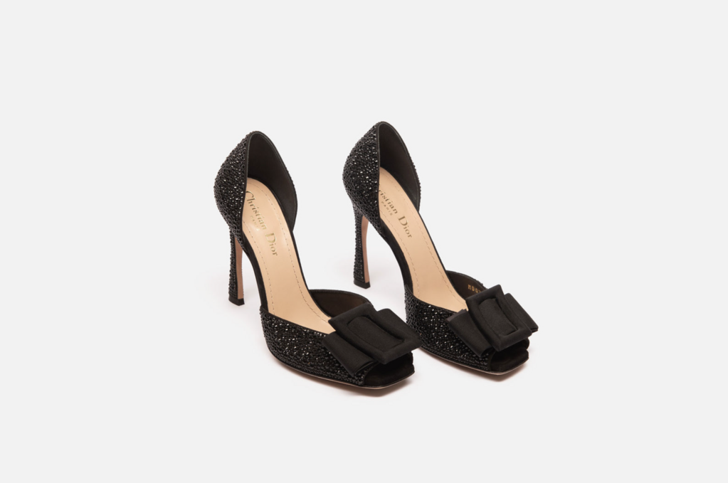 Christain Dior Black Suede Embellished Peep-Toe Pumps