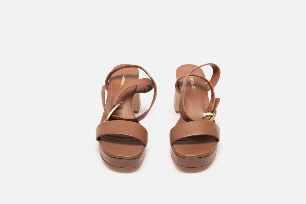 Larroude Brown Leather Platform Sandals