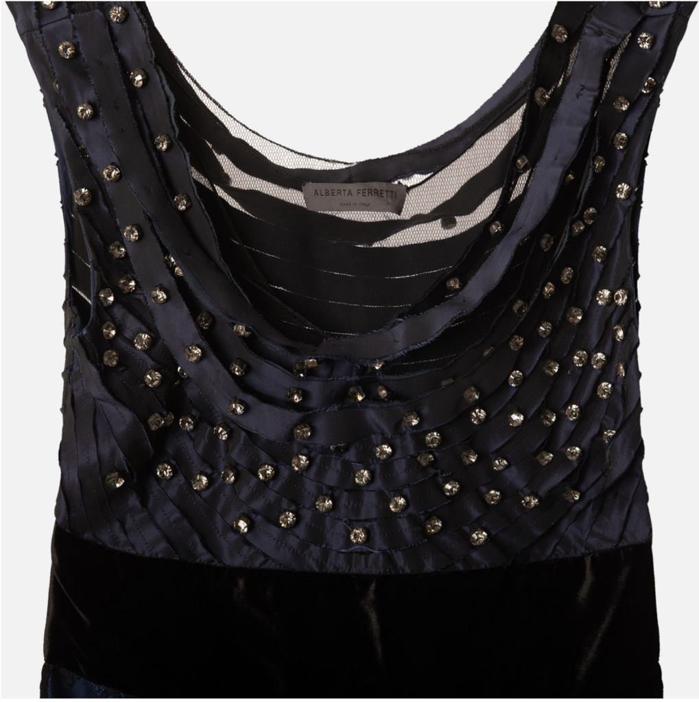 Alberta Ferretti Navy Silk Blend Lace Mini Dress, 2